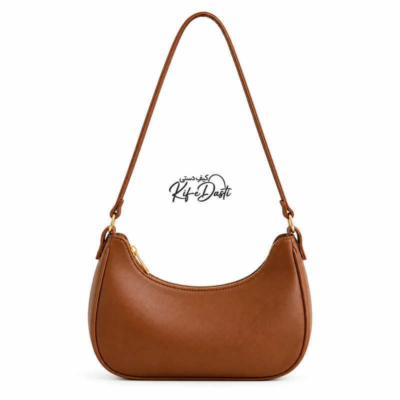 Brown Moon Bag – Trendy PU Leather Shoulder Handbag | Everyday Stylish Bag