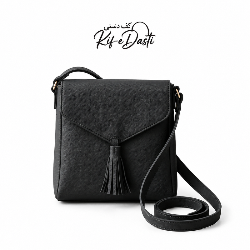 Black Signature Pouch Shoulder Bag with Adjustable Strap for Women