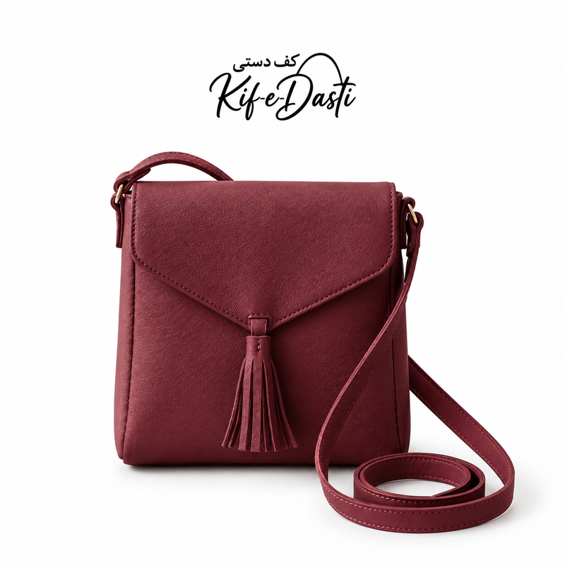 Maroon Signature Pouch Shoulder Bag with Adjustable Strap for Women