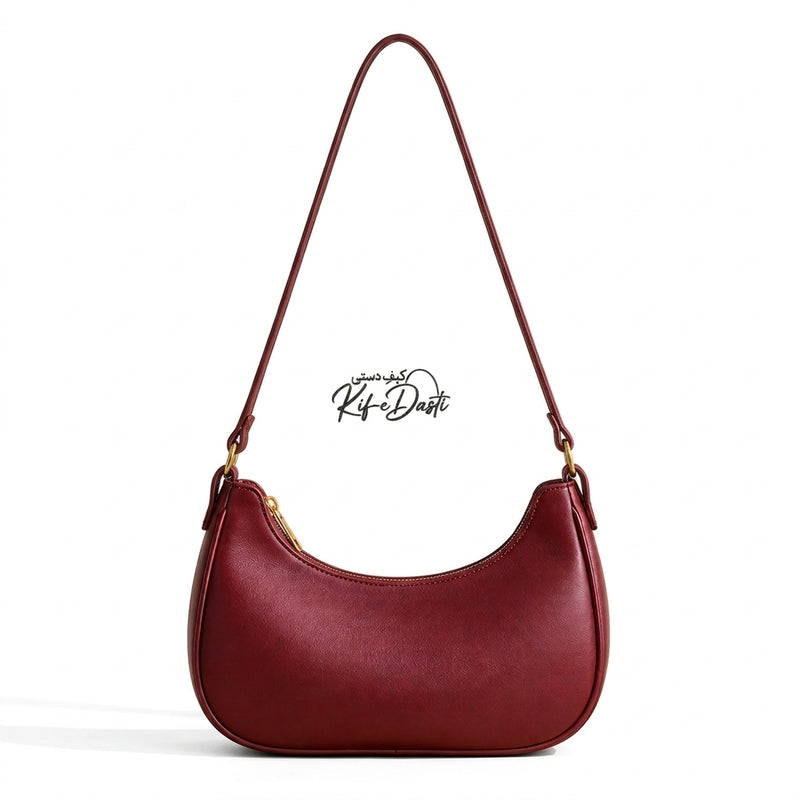 Maroon Moon Bag – Trendy PU Leather Shoulder Handbag | Everyday Stylish Bag